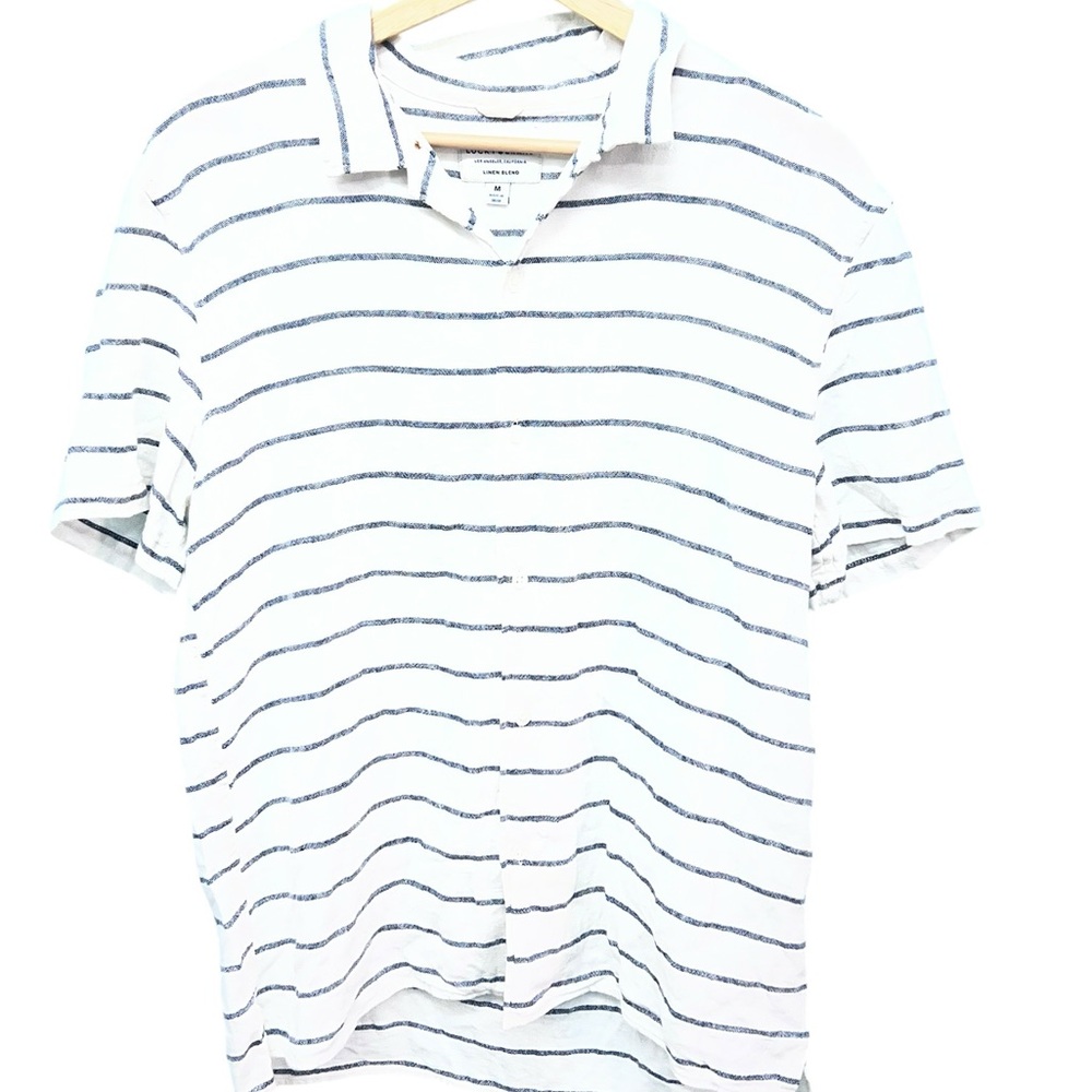 Lucky Brand Women's White and Black Striped Button Up Short Sleeve Shirt Size M